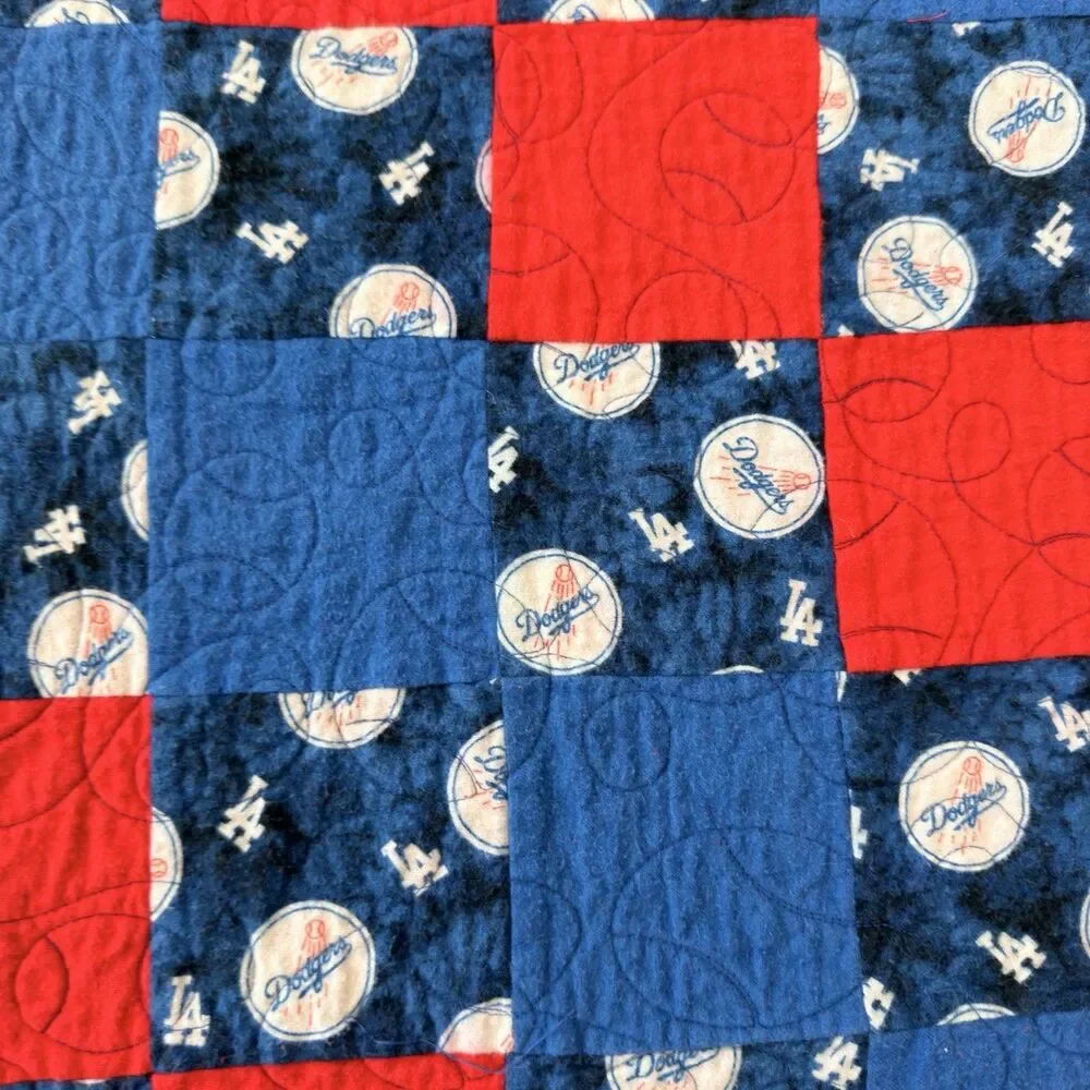 Los Angeles Dodgers Handmade Patchwork Quilt 36x37 Baseball Stitching Lap Throw